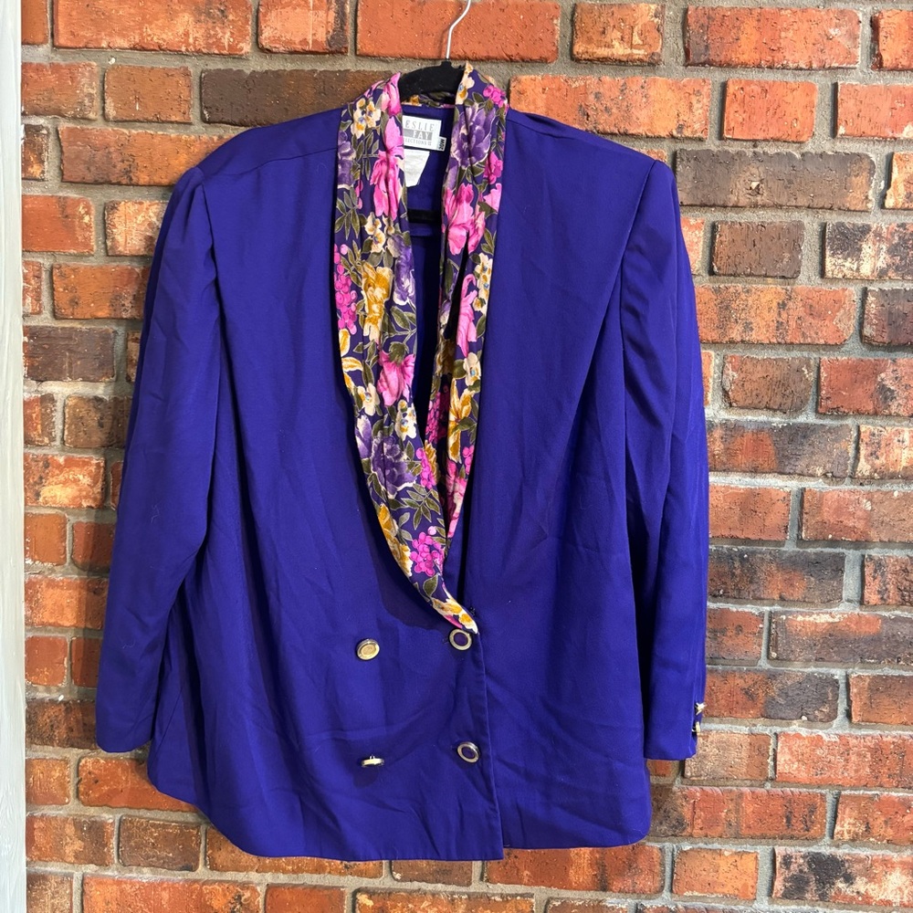 Leslie Fay collections womens vintage floral double breasted jacket purple 20W
